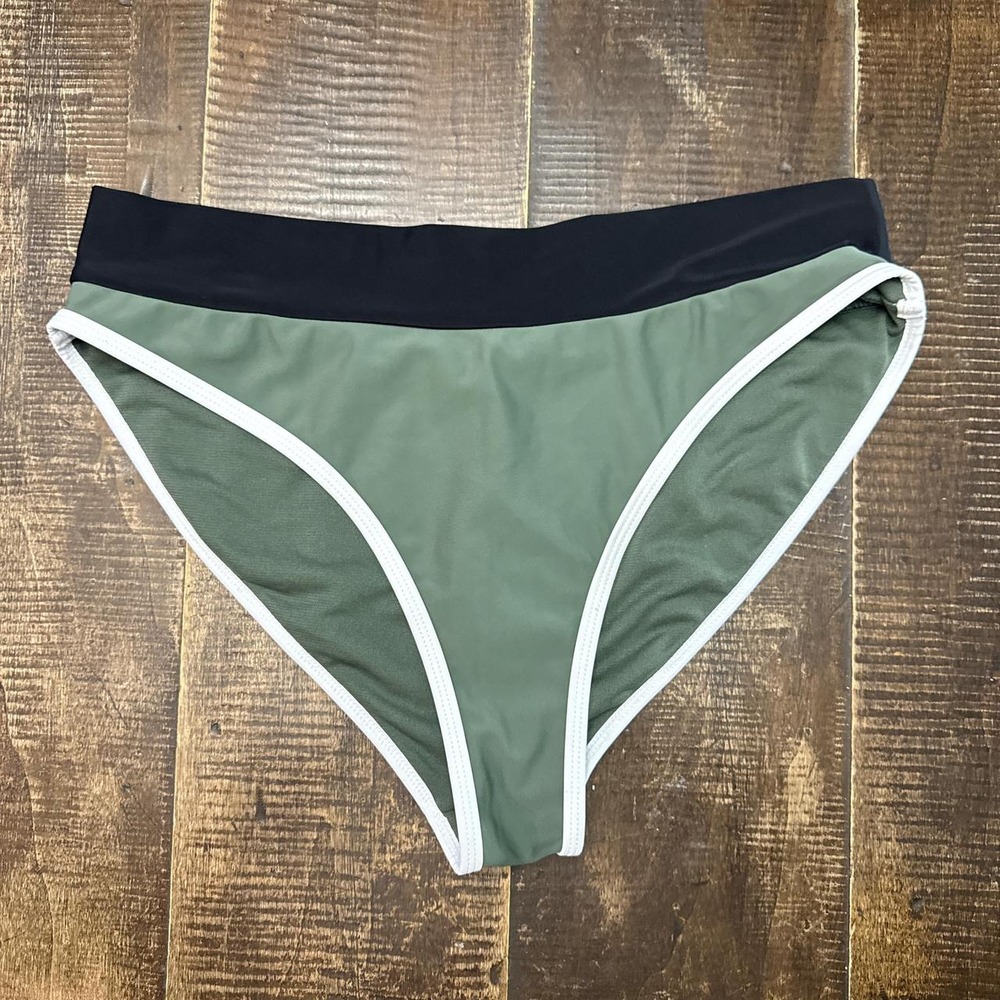 Cyn & Luca Green Bikini Bottoms with White Trim Medium Seat Coverage